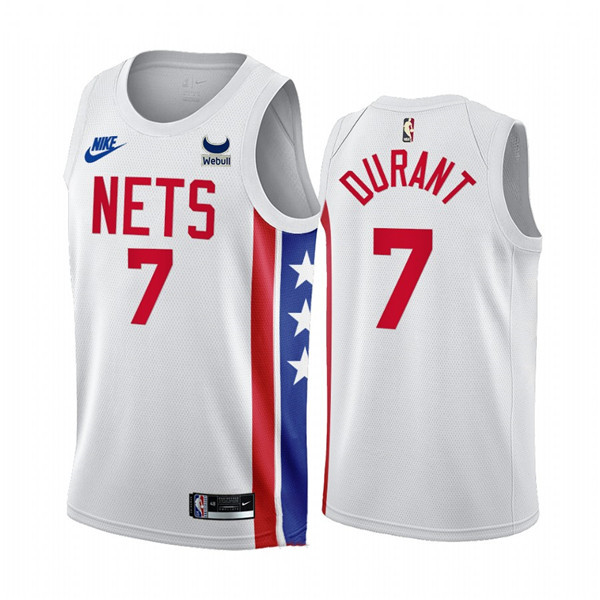 Men's Brooklyn Nets #7 Kevin Durant 2022/23 White With Patch Classic Edition Stitched Basketball Jersey