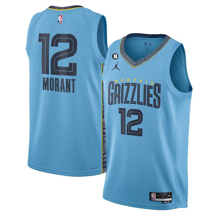 Men's Memphis Grizzlies #12 Ja Morant Blue Statement Edition With NO.6 Patch Stitched Jersey