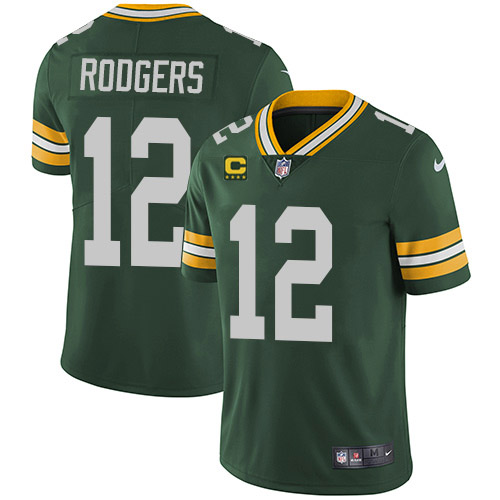 Men's Green Bay Packers #12 Aaron Rodgers Green With 4-star C Patch Green Vapor Untouchable Limited Stitched Jersey
