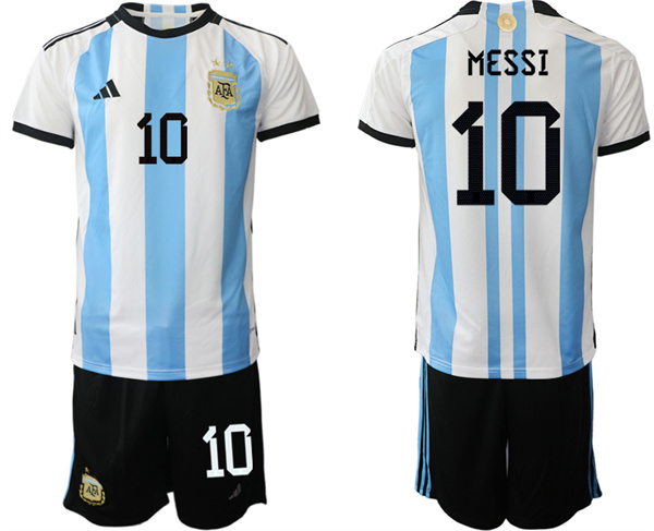 Men's Argentina #10 Messi White/Blue 2022 FIFA World Cup Home Soccer Jersey Suit