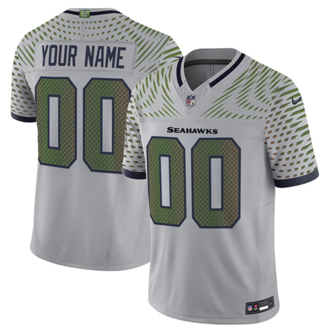 Men's Seattle Seahawks Customized Grey 2025 F.U.S.E. “Rivalries” Vapor Limited Stitched Football Jersey