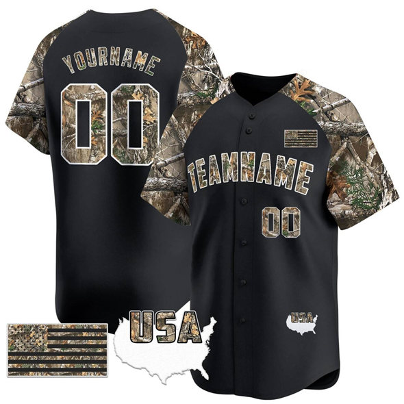 Men's Customized Black Alternate Camo Tree USA Flag Stitched Baseball Jersey