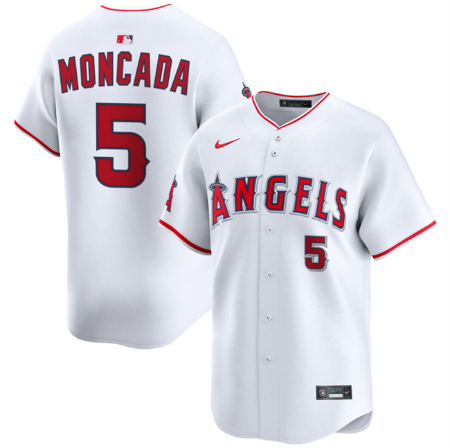 Men's Los Angeles Angels #5 Yoan Moncada White Home Limited Stitched Baseball Jersey