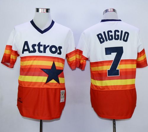 Mitchell And Ness 1980 Astros #7 Craig Biggio White/Orange Throwback Stitched MLB Jersey