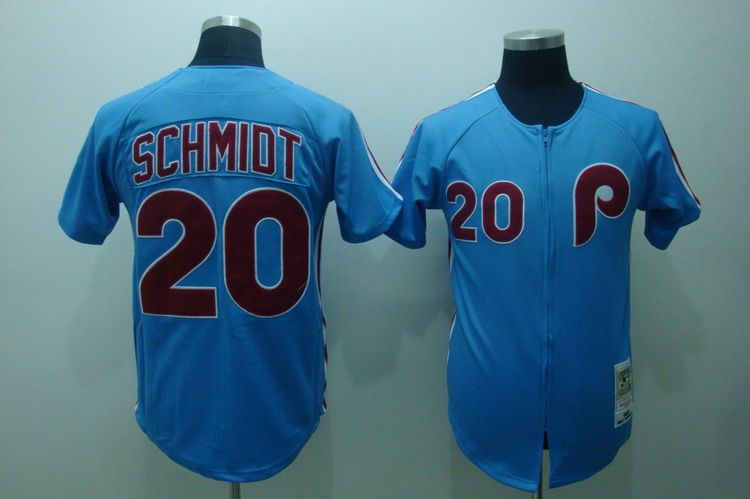 Mitchell and Ness Phillies #20 Mike Schmidt Stitched Blue Throwback MLB Jersey