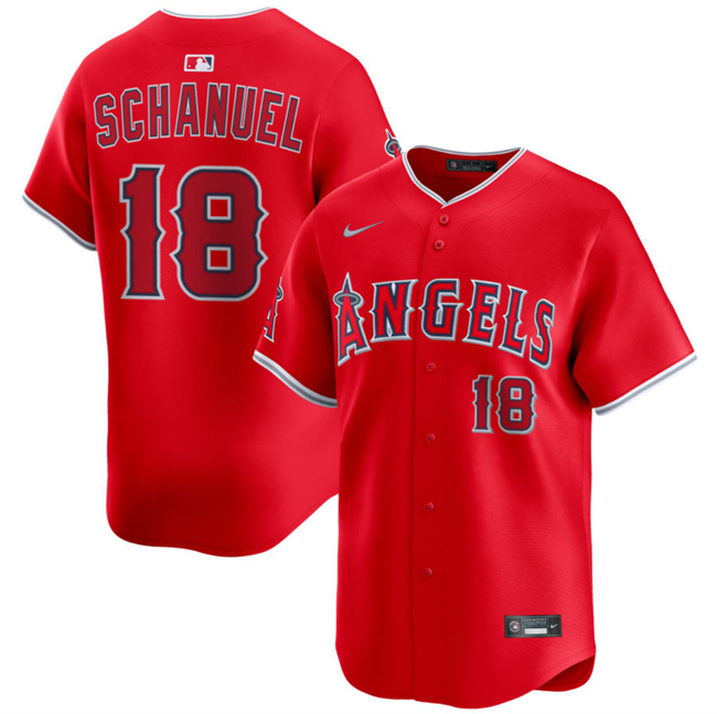 Men's Los Angeles Angels #18 Nolan Schanuel Red Alternate Limited Stitched Baseball Jersey