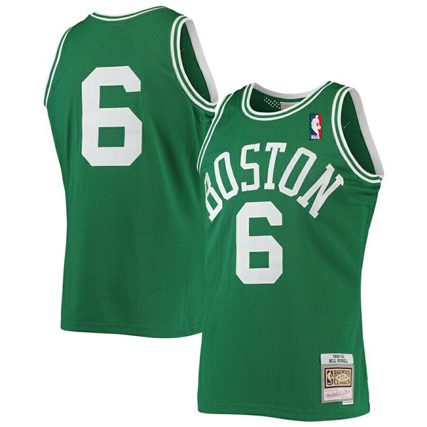 Men's Boston Celtics #6 Bill Russell 1962-63 Green Swingman Stitched Jersey