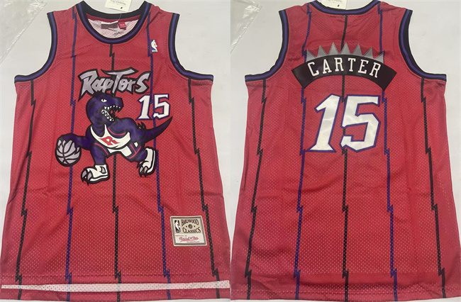 Men's Toronto Raptors #15 Vince Carter Red Throwback Stitched Baseball Jersey