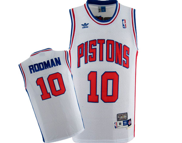 Men's Detroit Pistons #10 Dennis Rodman White Mitchell & Ness Throwback Stitched Jersey