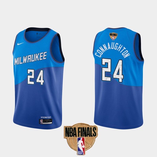 Men's Milwaukee Bucks #24 Pat Connaughton 2021 NBA Finals Blue City Edition Stitched Jersey