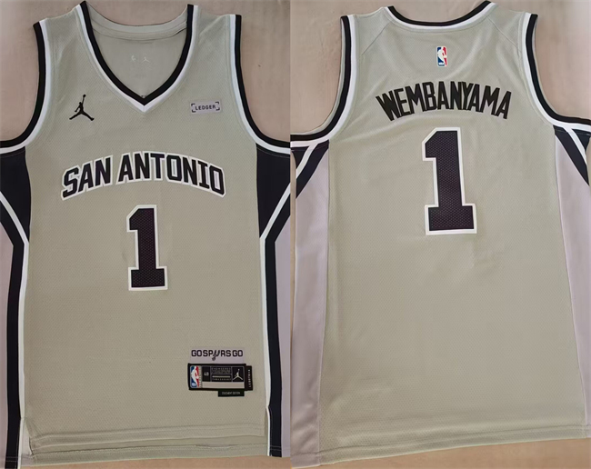 Men's San Antonio Spurs #1 Victor Wembanyama Silver 2025-26  Statement Edition Stitched Basketball Jersey