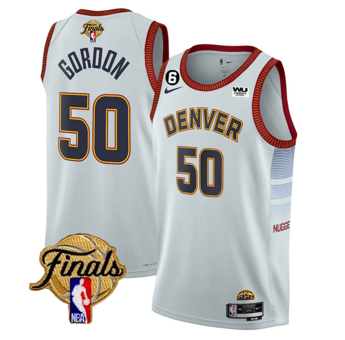 Men's Denver Nuggets #50 Aaron Gordon White 2023 Finals Icon Edition With NO.6 Patch Stitched Basketball Jersey