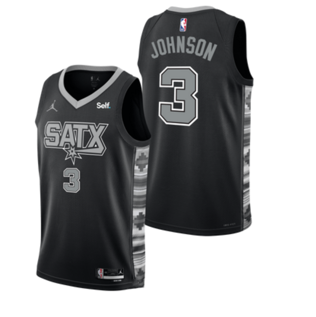 Men's San Antonio Spurs #3 Keldon Johnson Black 2022/23 Statement Edition Stitched Basketball Jersey
