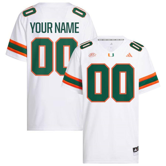 Men's Miami Hurricanes Active Player Custom White Premier Stitched Football Jersey