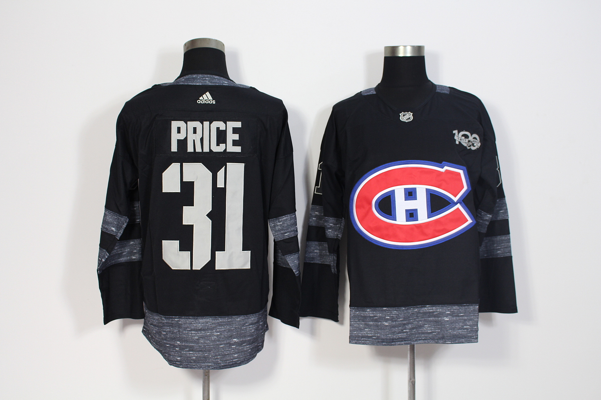 Men's Adidas Montreal Canadiens #31 Carey Price Black 1917-2017 100th Anniversary Stitched NHL Jersey