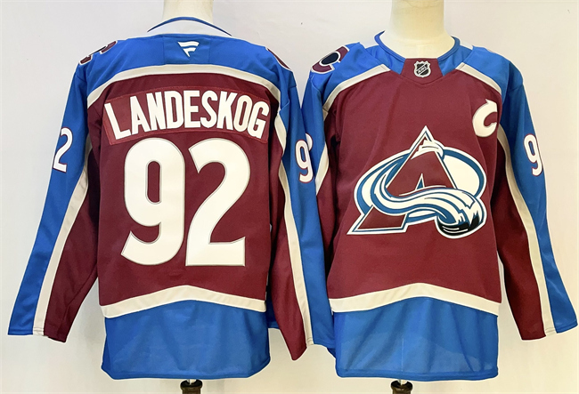 Men's Colorado Avalanche #92 Gabriel Landeskog Burgundy 2024-25 With C Patch Stitched Jersey