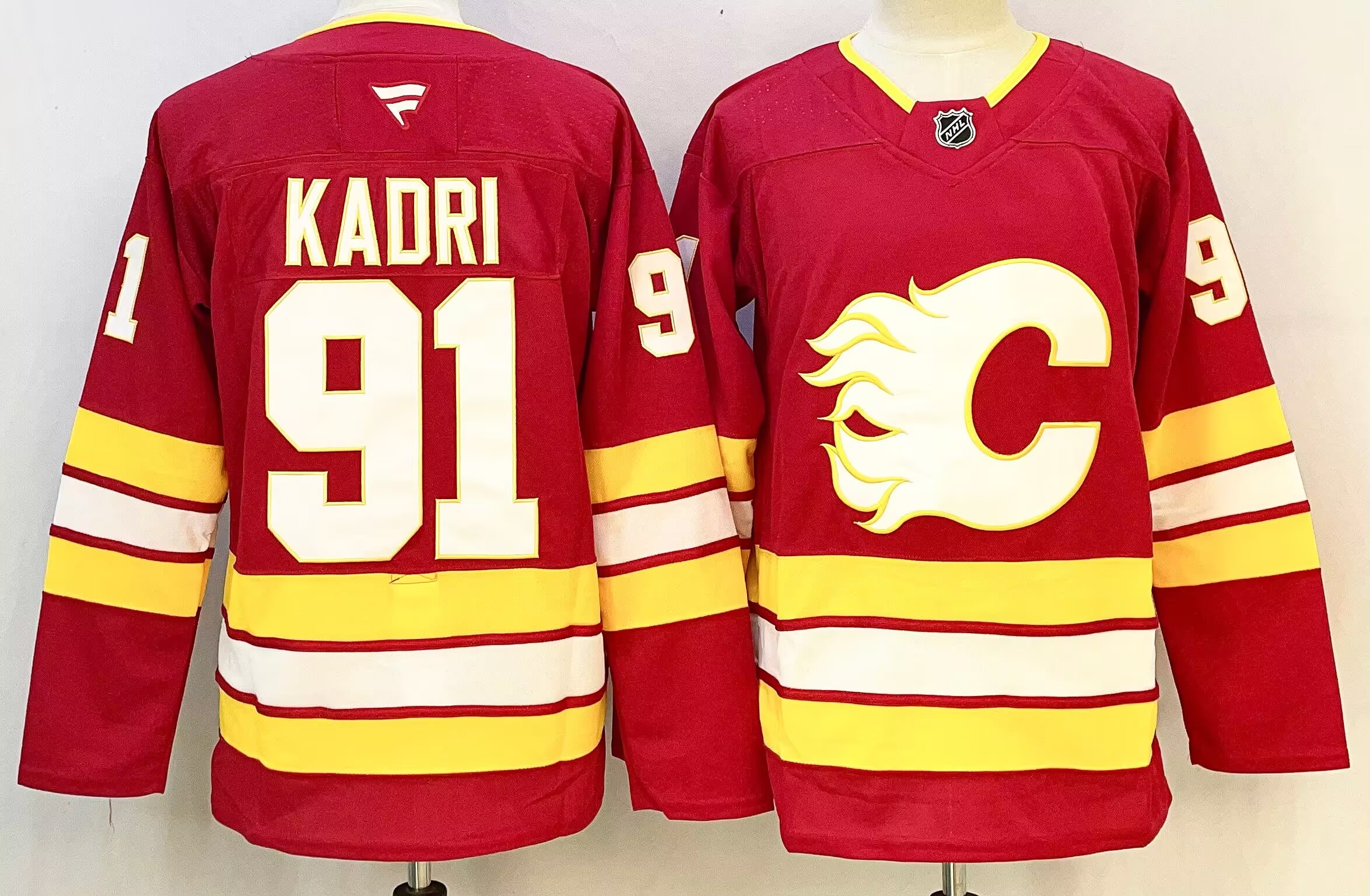 Men's Calgary Flames #91 Nazem Kadri Red 2024-25 Home Stitched Hockey Jersey