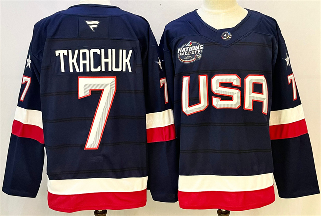 Men's USA #7 Keith Tkachuk Navy 2025 4 Nations Face-Off Stitched Jersey