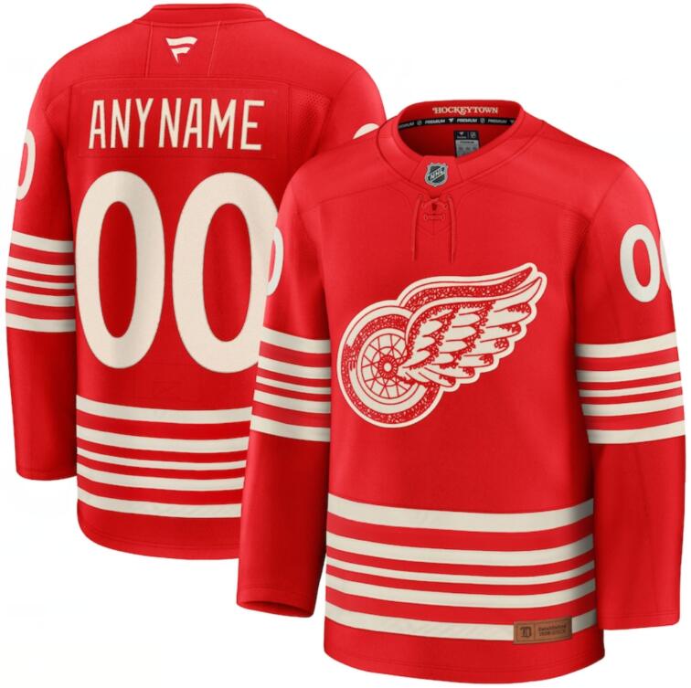Men's Detroit Red Wings Active Player Custom Red 2025 Centennial Premium Stitched Hockey Jersey