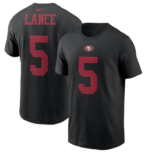 Men's San Francisco 49ers #5 Trey Lance 2021 Black NFL Draft First Round Pick Player Name & Number T-Shirt
