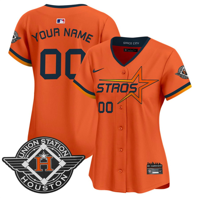 Women's Houston Astros Active Player Custom Orange 2025 City Connect Limited Stitched Baseball Jersey(Run Small)