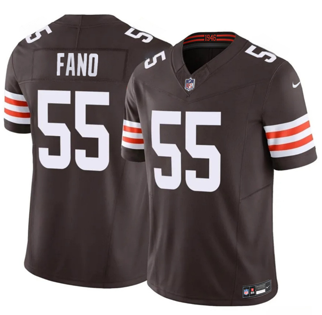Men's Cleveland Browns #55 Spencer Fano Brown 2026 Draft F.U.S.E. Vapor Limited Stitched Football Jersey