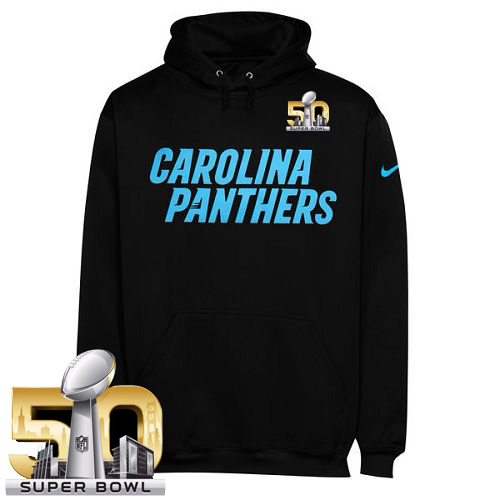 Men's Carolina Panthers Nike Black Super Bowl 50 KO Wordmark Performance Hoodie