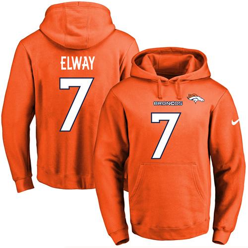 Nike Broncos #7 John Elway Orange Name & Number Pullover NFL Hoodie