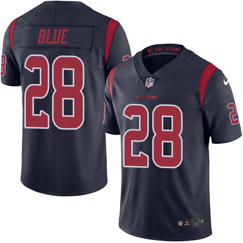 Nike Texans #28 Alfred Blue Navy Blue Men's Stitched NFL Limited Rush Jersey