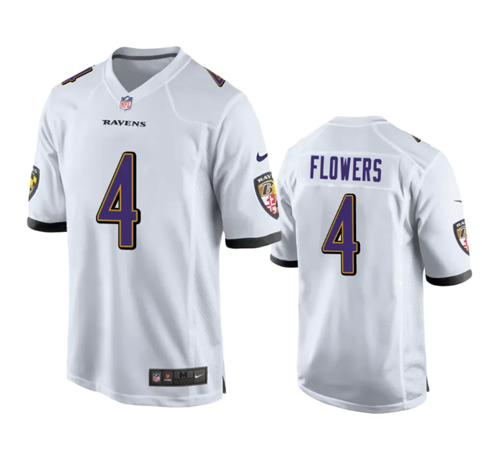Men's Baltimore Ravens #4  Zay Flowers White Game Jersey