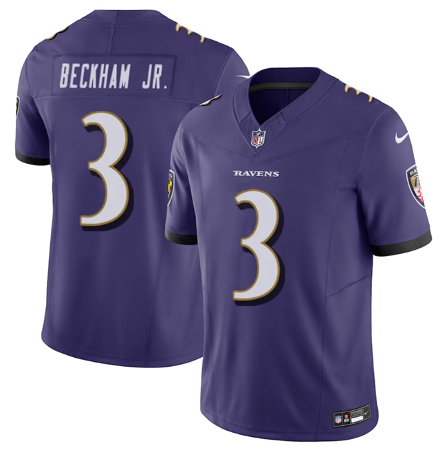 Men's Baltimore Ravens #3 Odell Beckham Jr. Purple 2023 F.U.S.E.  Vapor Untouchable Stitched Football Jersey