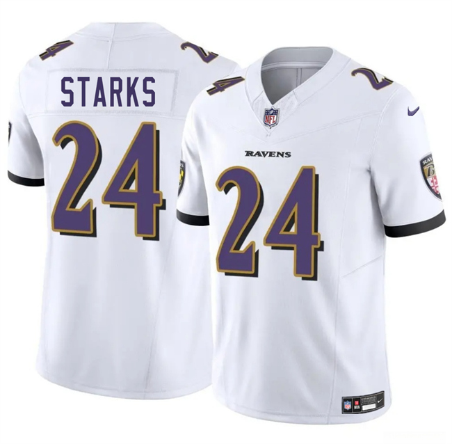 Men's Baltimore Ravens #24 Malaki Starks White 2025 Draft F.U.S.E. Vapor Limited Football Jersey