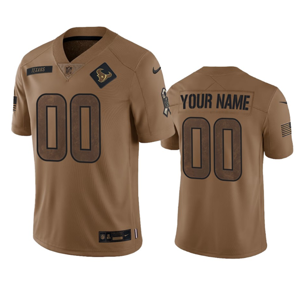 Men's Houston Texans Active Player Custom 2023 Brown Salute To Service Limited Stitched Jersey