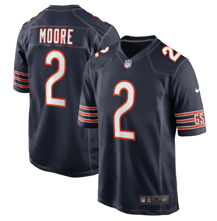 Men's Chicago Bears #2 D.J. Moore Navy Stitched Game Jersey