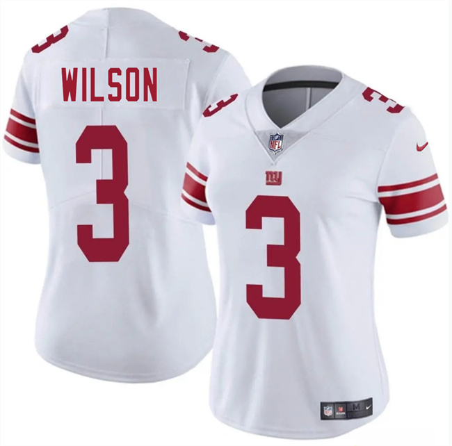 Women's New York Giants #3 Russell Wilson White 2025 Vapor Stitched Jersey(Run Small)