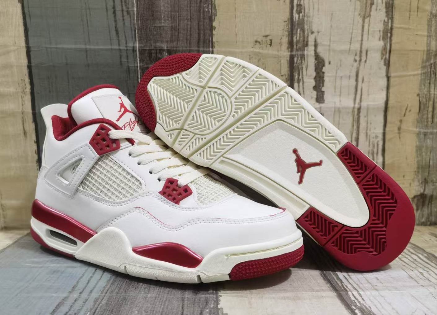 Men's Hot Sale Running weapon Air Jordan 4 White/Red Shoes 0268