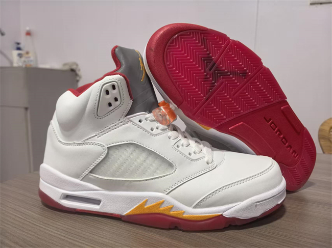 Women's Running Weapon Air Jordan 5 White/Red Shoes 036