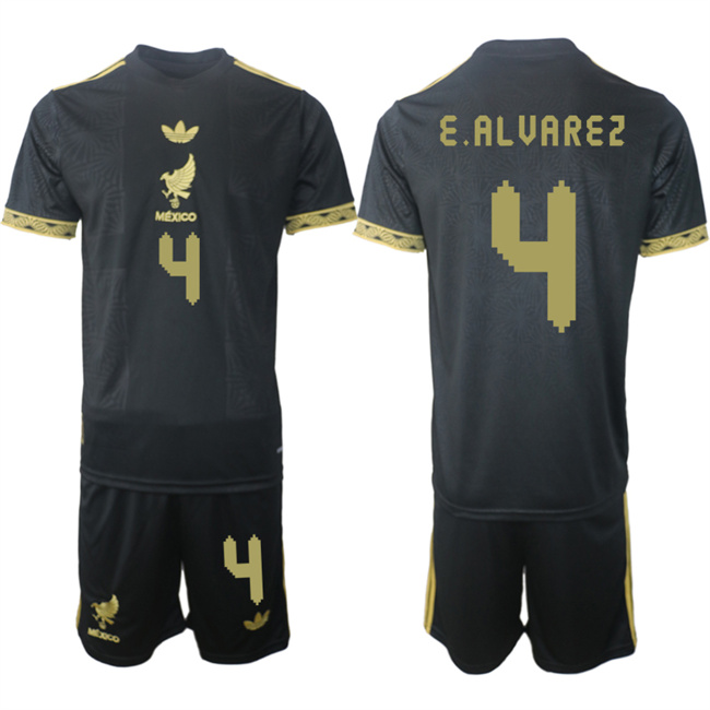 Men's Mexico #4 Edson Alvarez Black Gold 25/26 Soccer Jersey Suit